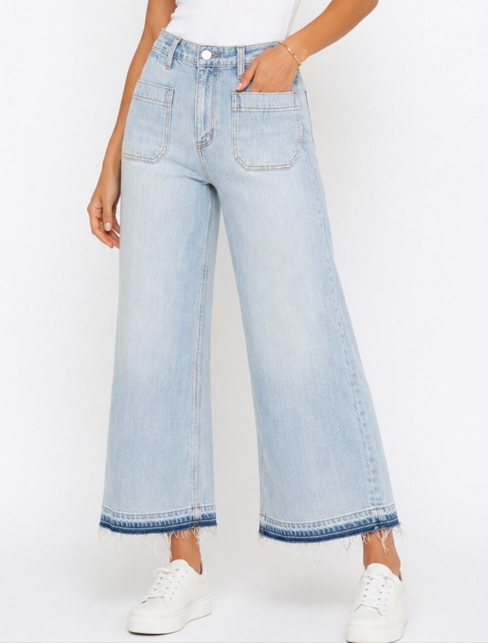 Hudson Holly High Rise Wide Leg Crop Jeans Raw Hem Light Wash Size 26